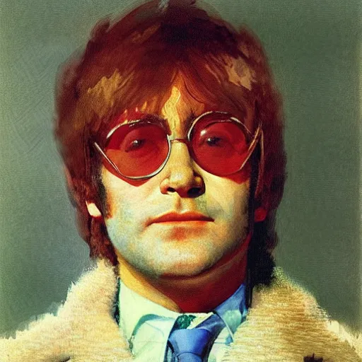 Prompt: portrait of elton john lennon looking to the right in 1 9 7 0 by ilya repin