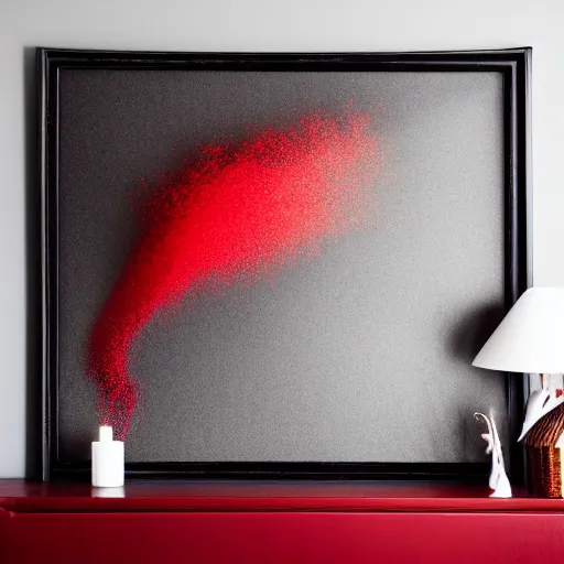 Prompt: a photo of a red calligraghy inspiured by fire on a black wall, 5 0 mm