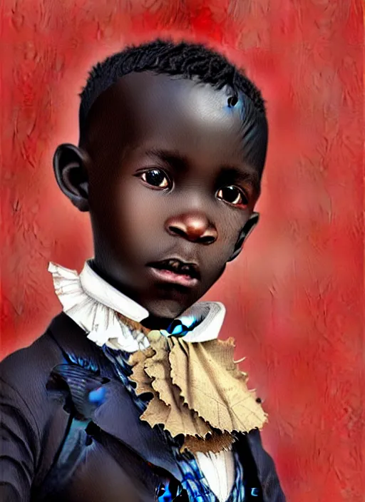 Image similar to a portrait of an african boy with a crooked nose in victorian clothing, confident pose, intricate, elegant, sharp focus, illustration, highly detailed, concept art, matte, trending on artstation, anime, art by james jean and artgerm and brian despain and alberto mielgo, greg rutkowski, wlop, ilya kuvshinov, strong strokes