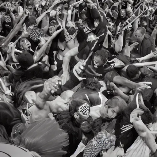 Image similar to abstract mosh pit, slam dancing, circle pit, war photography