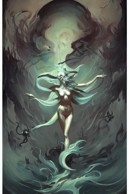Image similar to Death spirit by Peter Mohrbacher in the style of Gaston Bussière, Art Nouveau
