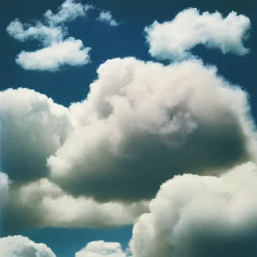 Image similar to portra 800 photograph of thick and fluffy clouds, album cover