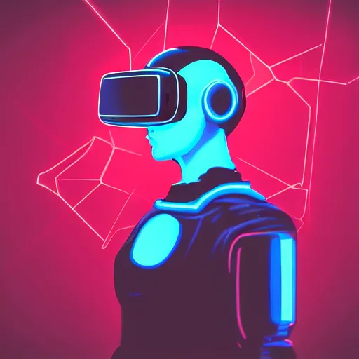 Image similar to cyberpunk bot wearing vr headset, sci - fi, portrait, illustration