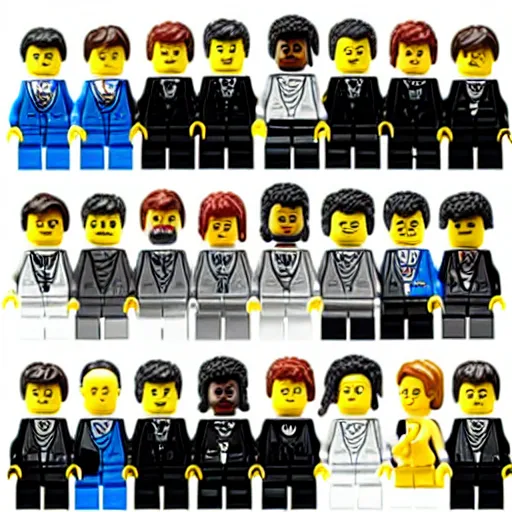 Prompt: the cast of the office as lego figurines