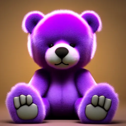 Image similar to high quality 3 d render very cute fluffy purple teddy bear, highly detailed, extremely cute adorable fluffy, unreal engine cinematic smooth, uhd 8 k, sharp focus