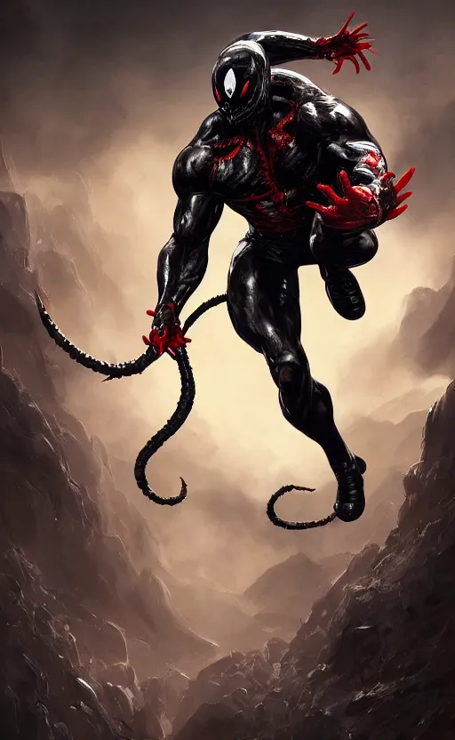 Image similar to venom as deadpool, dynamic lighting, photorealistic fantasy concept art, trending on art station, stunning visuals, terrifying, creative, cinematic