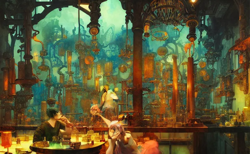 Image similar to alchemy laboratory, fantasy. intricate, amazing composition, colorful watercolor, by ruan jia, by maxfield parrish, by marc simonetti, by hikari shimoda, by robert hubert, by zhang kechun, illustration, gloomy