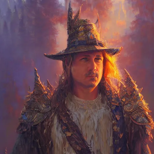 Prompt: a portrait of a character in a scenic environment by robert hagan, hyperdetailed, fantasy, dnd, sorcerer, magic, spells, trending on artstation