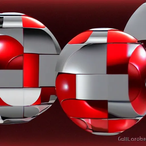 Prompt: chrome spheres on a red cube by guillermo lorca