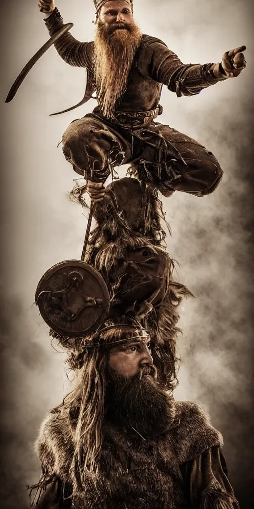 Prompt: old vintage full body photo of ancient viking warrior with full beard on the complex complex steam punk antigravity engine during viking event, extreme sports photography ,super high speed photography, dynamic photography,symmetrical face, clean face, muscular body, high speed,dirt and grawel in air, lens flares, dust partiles in the air, dramatic lighting, intricate, highly detailed, centered, smooth, sharp focus, sports photography, old photo, black and white, sepia, cinematic lighting, cinematic angle, national geographic