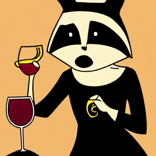 Image similar to a racoon wearing an elegant night gown holding a cup of wine