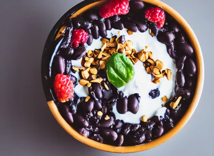 Image similar to dslr food photograph of black bean yogurt parfait, 8 5 mm f 1. 8
