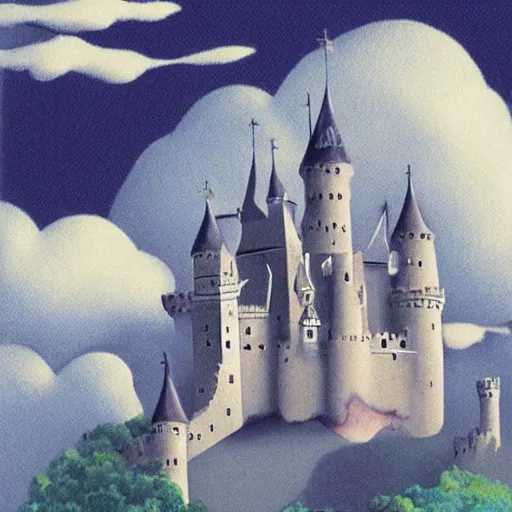 Image similar to A beautiful digital art of a castle in the clouds. graphic design by Maurice Sendak delicate