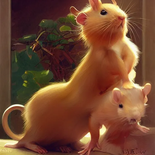 Image similar to gerbils again, by wlop, artgerm, elvgren, mucha