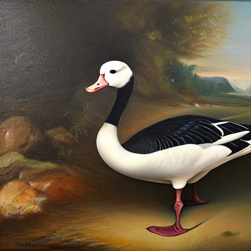 Image similar to oil painting of a goose with dozens of eyes all over its body