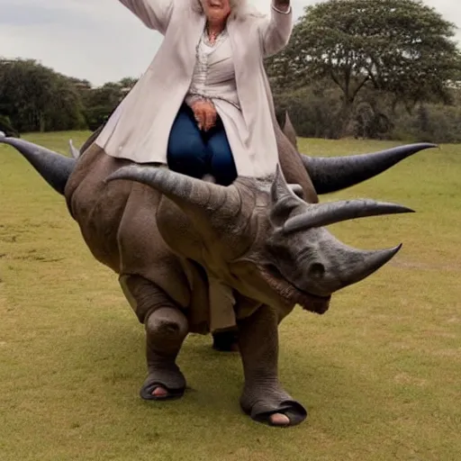 Image similar to mirtha legrand riding a triceratops