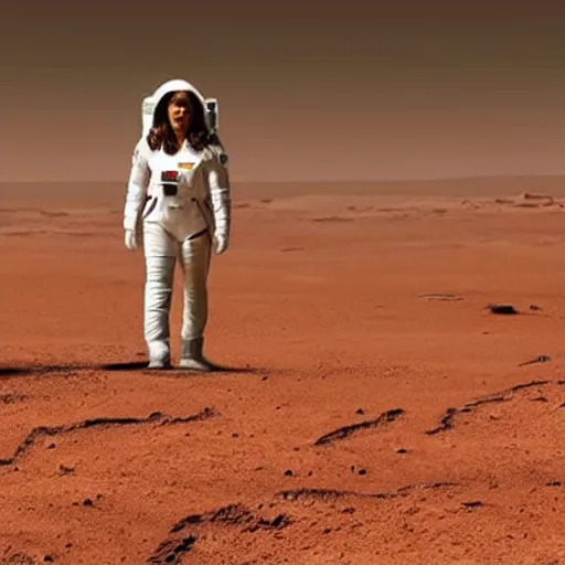 Image similar to photograph of Kamala Harris walking on Mars