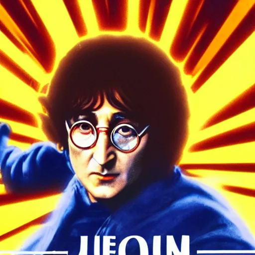 Image similar to dramatic movie poster of John Lennon throwing a fully charged spirit bomb