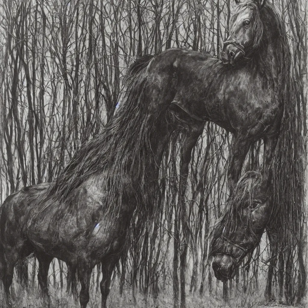 Image similar to giger, h. r. - magnificent forest clydesdale horse