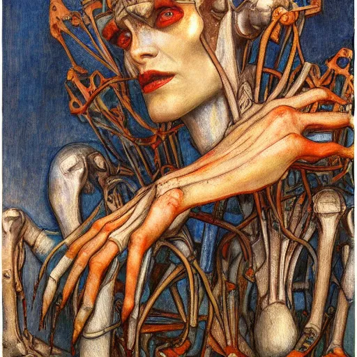 Image similar to grieving android wearing the bone crown, by Annie Swynnerton and Diego Rivera , symbolist, dramatic lighting, elaborate geometric ornament, Art Brut, soft cool colors,smooth, sharp focus, extremely detailed, Adolf Wölfli and (Donato Giancola)