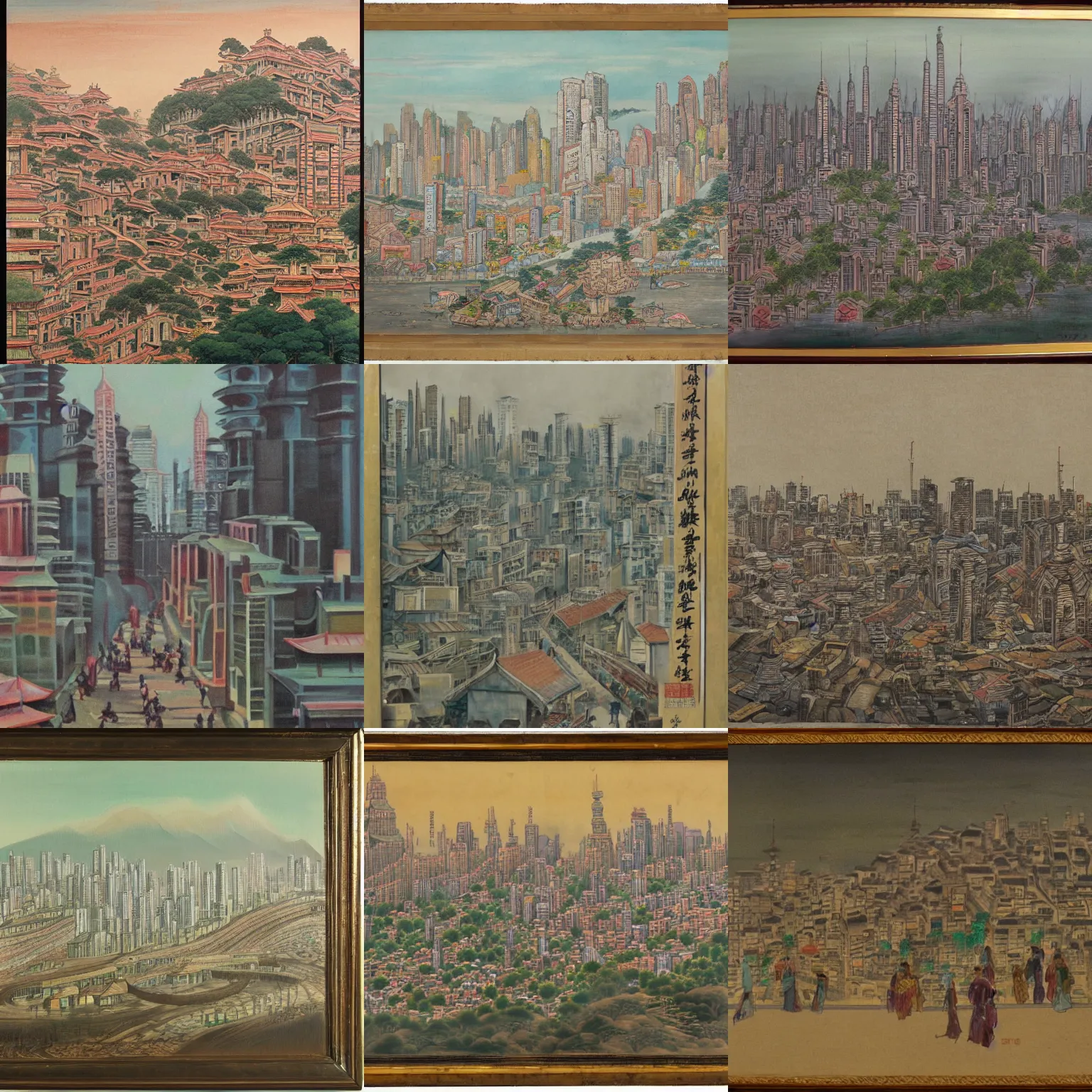 Prompt: a Casein painting of an Asian metropolis