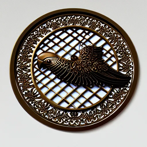 Image similar to gorgeous ornated bronze realistic detailed falcon office decoration with filigree, islamic calligraphy