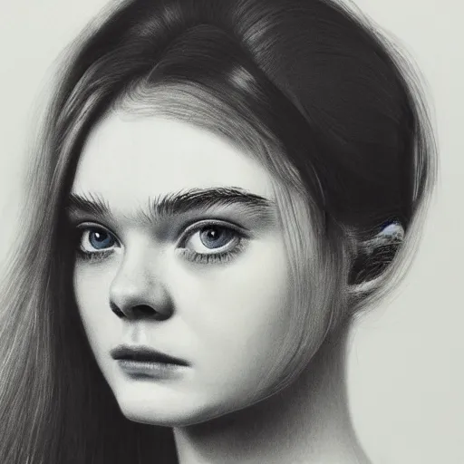 Image similar to Elle Fanning, head and shoulders portrait, extremely detailed masterpiece, one single continues line,