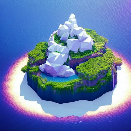 Image similar to a floating island on an ocean isometric art, low poly art, game art, artstation, 3D render, cgsociety, octane render