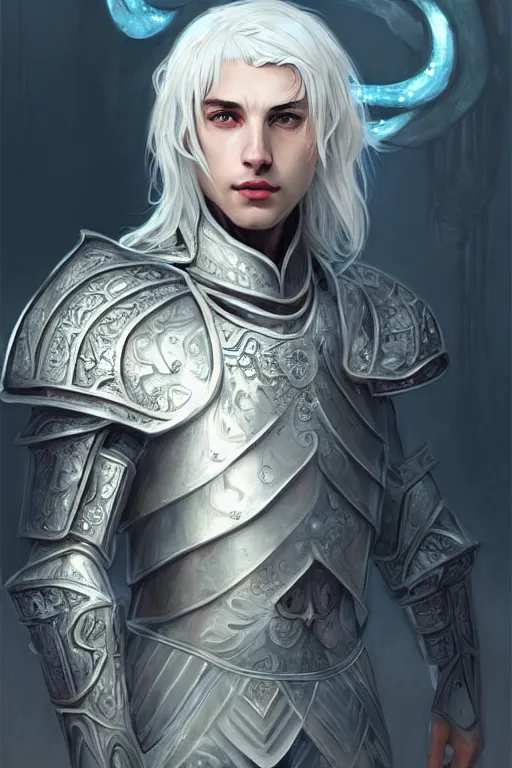 Prompt: portrait white hair knights of Zodiac male, Sliver ice color reflected armor, in ruined Agora of Athens Sunrise, ssci-fi and fantasy, intricate and very very beautiful and elegant, highly detailed, Frostbite Engine, digital painting, artstation, concept art, smooth and sharp focus, illustration, art by tian zi and WLOP and alphonse mucha