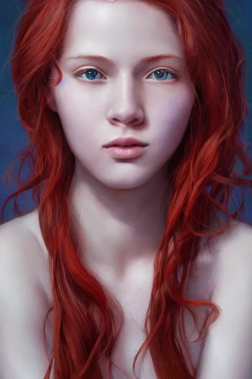 Image similar to ultra realistic style illustration of a beautiful cute red haired joyful and playful 1 9 year old teen, full portrait, long hair, sci - fi, fantasy, intricate, elegant, digital painting, artstation, concept art, smooth, sharp focus, 8 k frostbite 3 engine, ultra detailed, art by artgerm and greg rutkowski and magali villeneuve