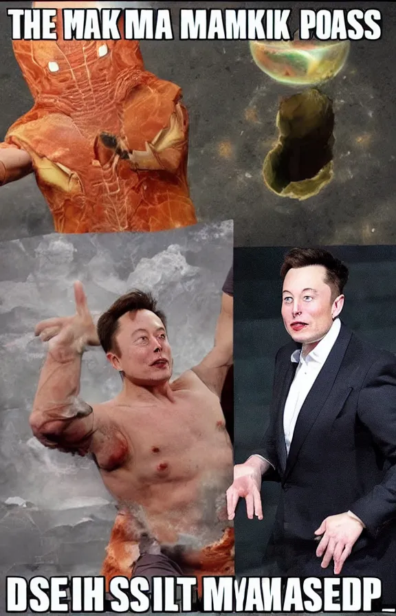 Prompt: Elon musk in yamcha death pose meme