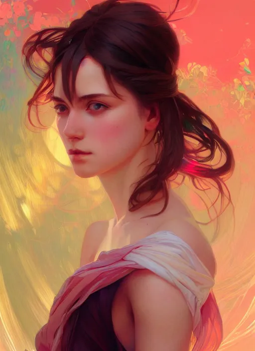 Image similar to portrait of an egirl, colorful, elegant, highly detailed, digital painting, artstation, concept art, smooth, sharp focus, illustration, art by artgerm and greg rutkowski and alphonse mucha