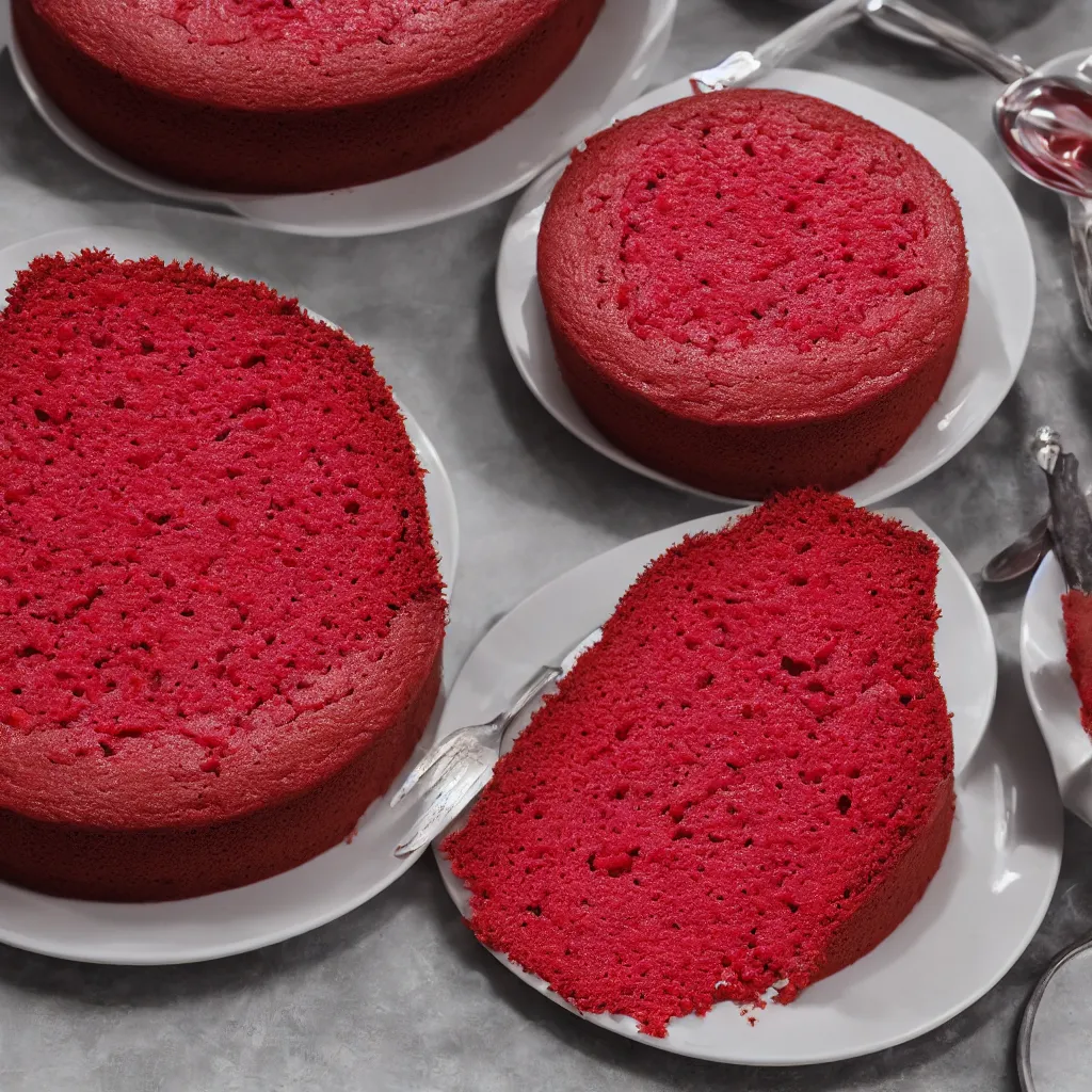 Image similar to close-up photo of a red colored cake on top of a table, 8k, high detail, photorealistic, proper shading