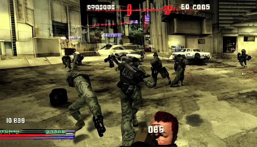 Prompt: 1990 Video Game Screenshot, Anime Neo-tokyo Cyborg bank robbers vs police, Set inside of the Bank, Open Bank Vault, Multiplayer set-piece Ambush, Tactical Squads :10, Police officers under heavy fire, Police Calling for back up, Bullet Holes and Realistic Blood Splatter, :10 Gas Grenades, Riot Shields, Large Caliber Sniper Fire, Chaos, Akira Anime Cyberpunk, Anime Machine Gun Fire, Violent Action, Sakuga Gunplay, Shootout, :14 Anime Cel Shaded style:19 , Inspired by Intruder :10 Created by Katsuhiro Otomo + Capcom: 19,