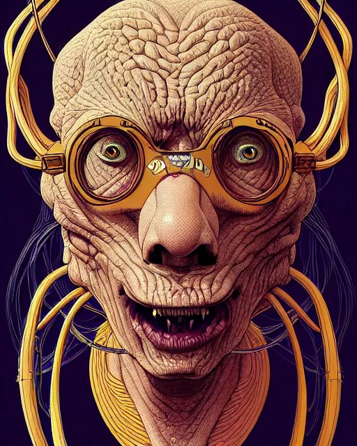 Image similar to a strange and funny creature, adult swim, character portrait, portrait, close up, concept art, intricate details, highly detailed by moebius