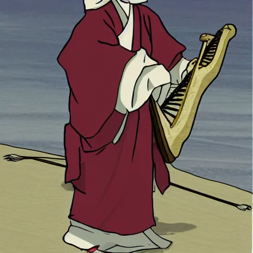 Image similar to baby harp seal dressed as Japanese Shinto priest in feudal Japan, anime style