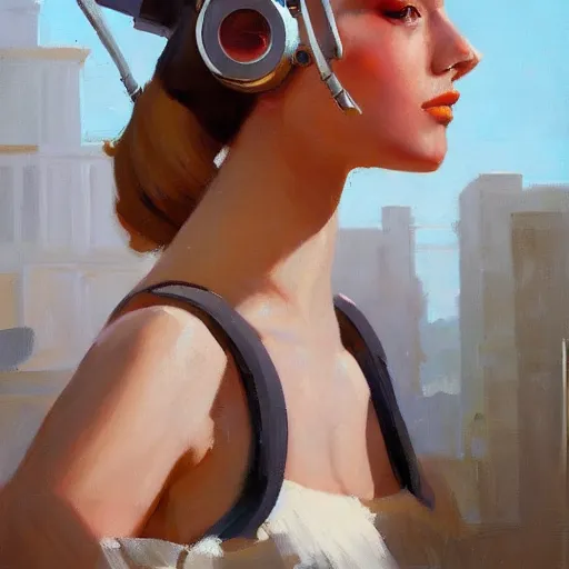 Image similar to Greg Manchess portrait painting of a robotic girl, medium shot, asymmetrical, profile picture, Organic Painting, sunny day, Matte Painting, bold shapes, hard edges, street art, trending on artstation, by Huang Guangjian and Gil Elvgren and Sachin Teng