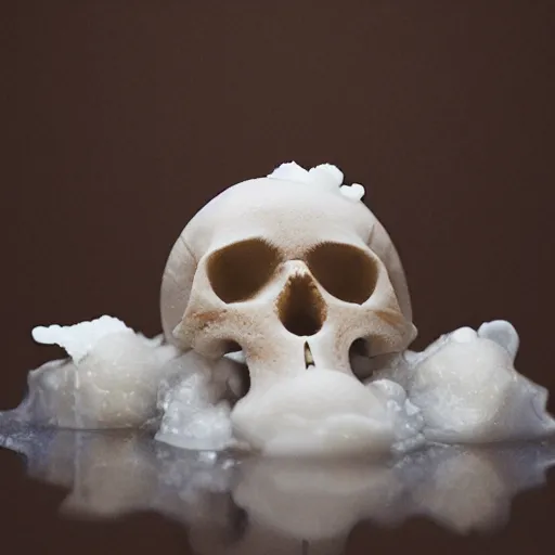 Prompt: skull melting in ice cream cone, photoreal, octane, 5 0 mm lens