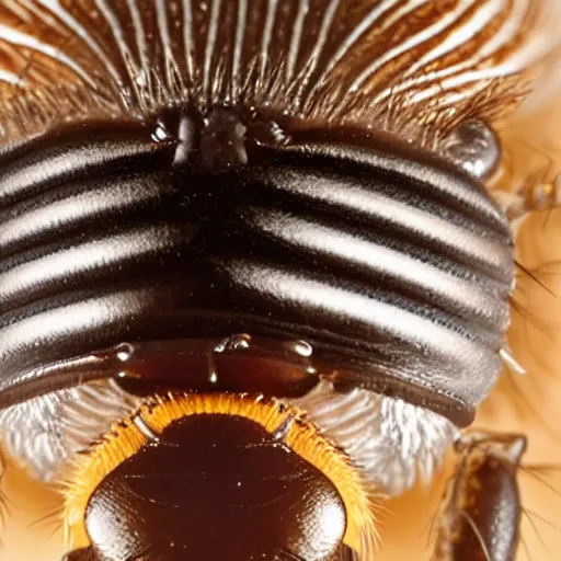 Prompt: a macro photograph of a fly with donald trump head and face