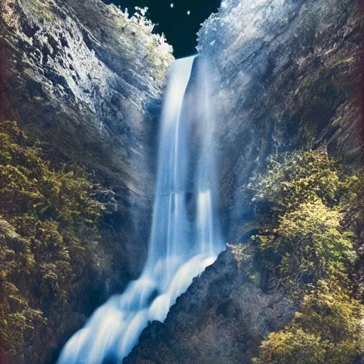 Prompt: moon in a waterfall