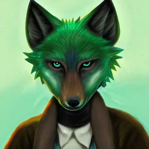 Prompt: Beautiful digital painting, oil painting, anthro anthropomorphic pastel-green androgynous wolf, at a lake Punk outfit. furaffinity, artstation