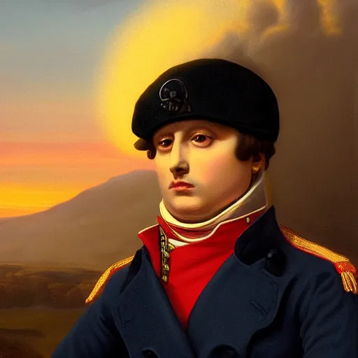 Image similar to napoleon bonaparte smoking weed in the sunset. digital art. ultra realistic. 4 k. trending on artstation