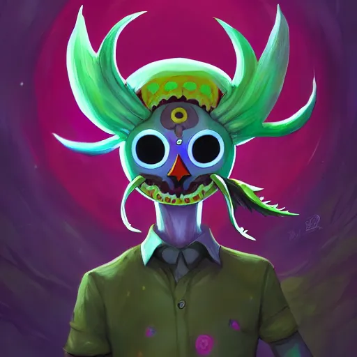 Prompt: a painting of majora's mask skull kid, art by lois van baarle and loish and ross tran and rossdraws and sam yang and samdoesarts and artgerm and saruei and disney, digital art, highly detailed, intricate, sharp focus, trending on artstation hq, deviantart, unreal engine 5, 4 k uhd image