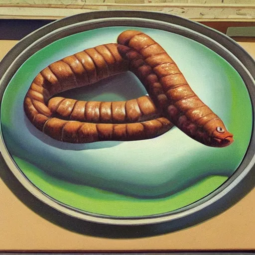 Image similar to surreal painting of a fish morphing into a sausage