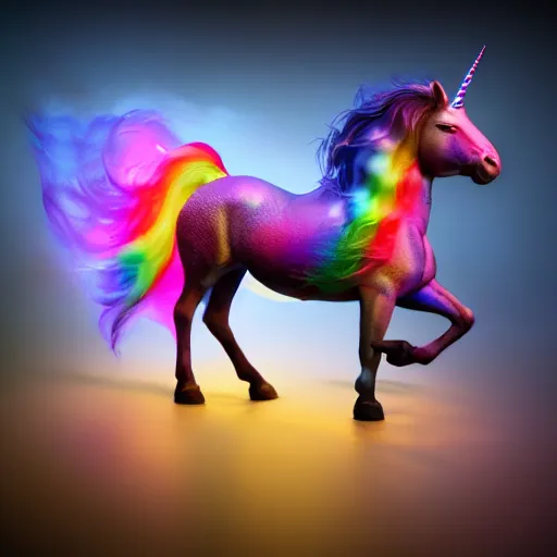 Image similar to full body pose, hyperrealistic photograph of attractive girl riding a rainbow unicorn, dim volumetric lighting, 8 k, octane beautifully detailed render, extremely hyper detailed, intricate, epic composition, cinematic lighting, masterpiece, trending on artstation, very very detailed, stunning, hdr, smooth, sharp focus, high resolution, award, winning photo, dslr, 5 0 mm