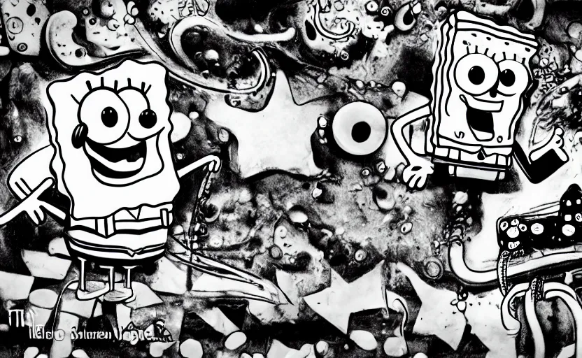 Image similar to SpongeBob, bikini bottom, photo quality, trending on art station, blur, unfocus, monochrome, 35mm