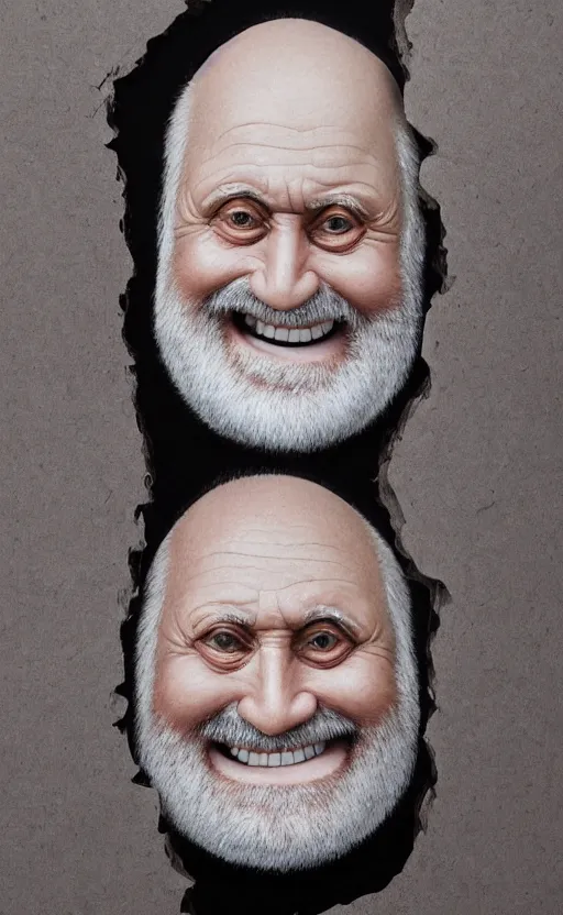 Image similar to portrait of hide the pain harold, accurate and detailed, round face, earnest, stock photo, Nikon 50mm f/1.8G, artgerm, studio ghibli