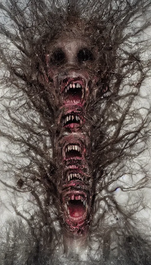 Prompt: a storm vortex made of many demonic eyes and teeth, by alyssa monks