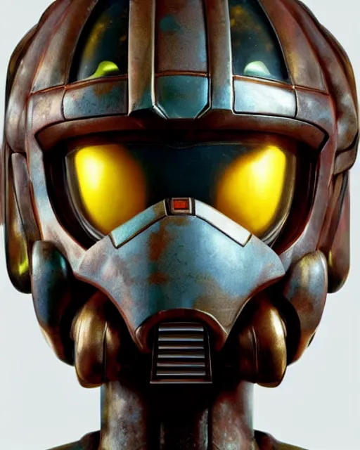 Image similar to helmet portrait of a figurine of samus aran's varia power suit from the sci - fi nintendo videogame metroid. designed by hiroji kiyotake, gene kohler and rodney brunet. metroid zero mission. metroid prime. glossy. masterpiece. intricate cybertronics. shallow depth of field. suit of armor.