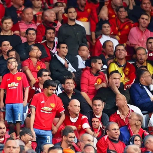 Image similar to akshay kumar sitting in a manchester united game crowd hd photorealistic